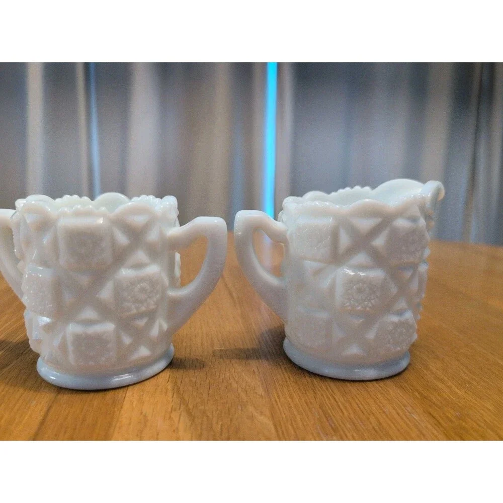 Vtg Westmoreland Milk Glass Creamer & Sugar Set 